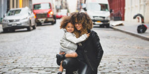 Happy woman and child