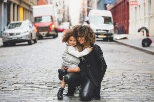 Happy woman and child